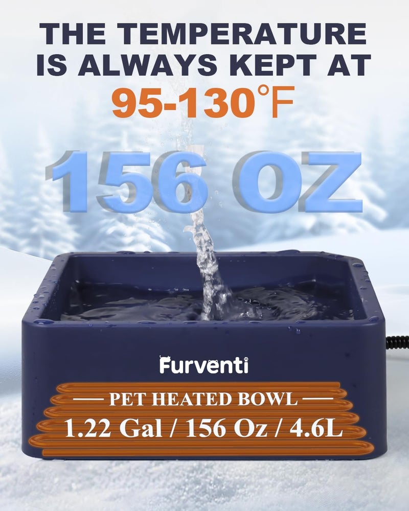 Lamlingo Heated Water Bowl for Dog Cat,1.22 Gallon,Outdoor Waterproof Heated Pet Water Dish with 79" Chew Resistant Cord for Rabbit, Chicken, Duck, Squirrel (Dark Blue) - Image 3